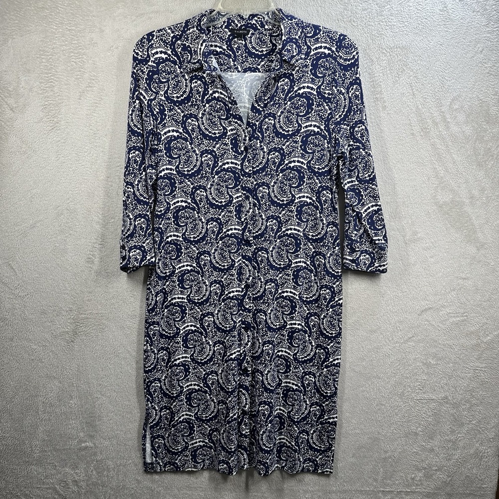 Talbots Navy and White Paisley Shirt Dress